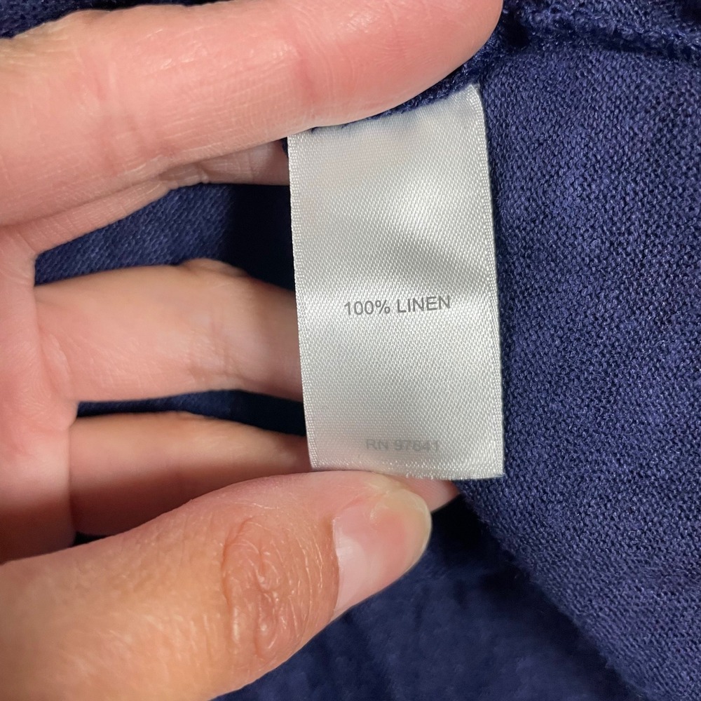 J. Jill Love Linen Navy Blue Short Sleeve Top XL 100% Linen Minimalist Coastal - Picture 6 of 9